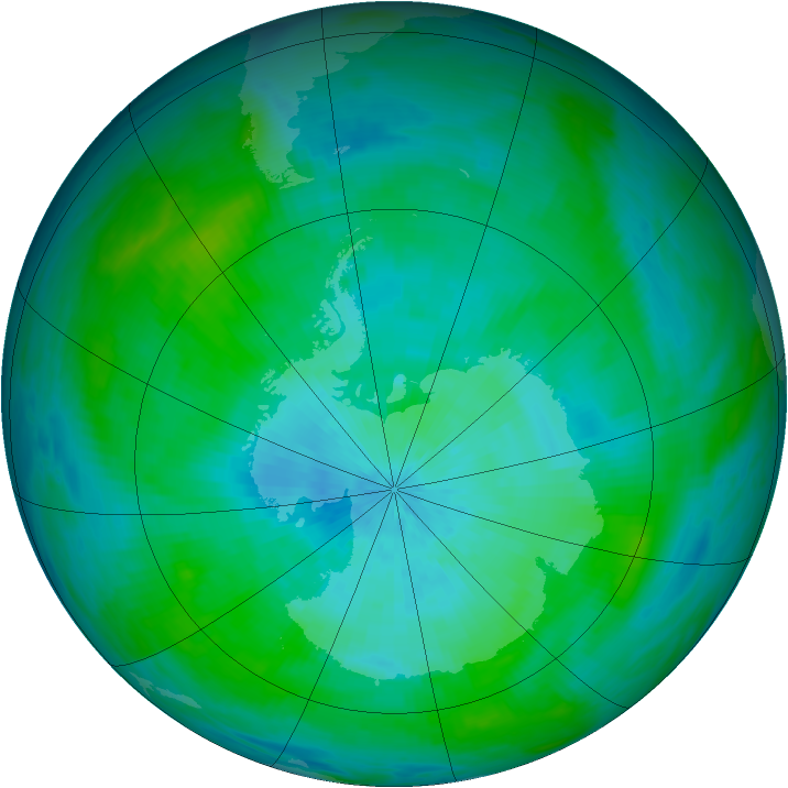 Antarctic ozone map for 02 March 1992